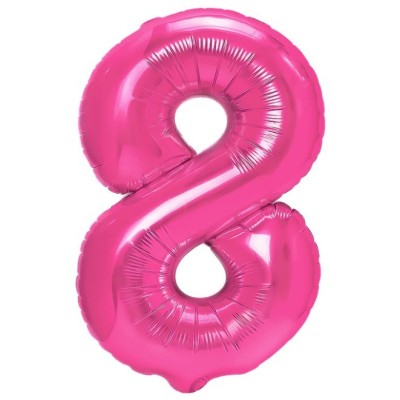Balon din folie metalizata flippy, figurina cifra, tema aniversare 80 cm, ambalaj individual, pai inclus, umflare cu aer sau heliu, roz, cifra 8 foto