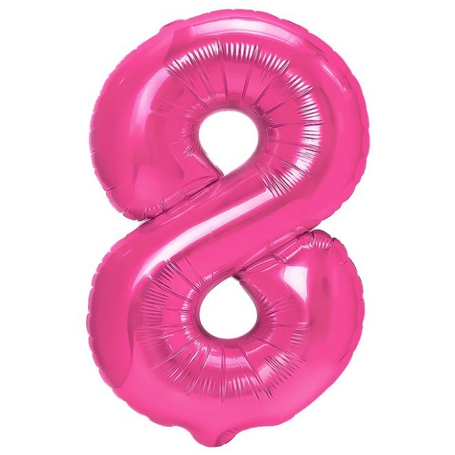 Balon din folie metalizata flippy, figurina cifra, tema aniversare 80 cm, ambalaj individual, pai inclus, umflare cu aer sau heliu, roz, cifra 8