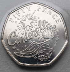 Moneda 50 pence 2019 Guernsey, Cinderella / Cenu?areasa, bunc, rara tiraj 4000 foto