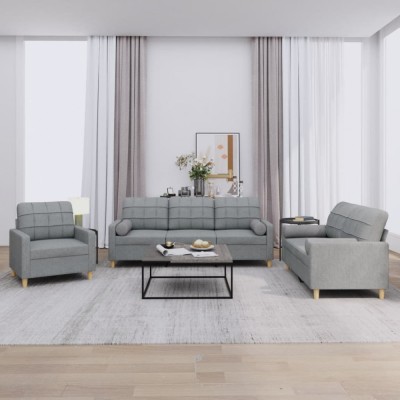 Gossi set de canapele cu perne, 3 piese, gri deschis, textil foto