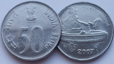 1723 India 50 paise 2007 Parliament house building in New Delhi km 69 UNC foto