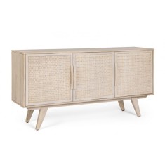 Comoda lemn mango rattan natur 3 usi Sahana 155x40x80 cm