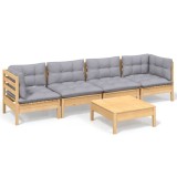 Set mobilier gradina cu perne gri, 5 piese, lemn masiv de pin