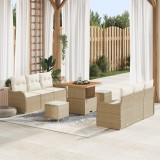Set Canapea Modulară vidaXL cu 9 Piese și Perne Bej din Ratan Poly Acacia, Canapea Grădină 2 Locuri vidaXL cu Perne Bej din Ratan Poly, Set Cină Grădi