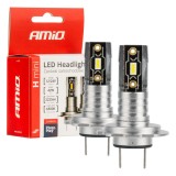 Becuri auto LED AMiO seria H-mini H7 H18 Canbus 6500K 42W 12-24V cu diode CSP, 2225 lm, pentru faruri cu lupa si reflector