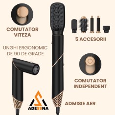 Uscator de par multifunctional 5-in-1 cu Aer Cald ADESSNA &ndash; Uscare, Indreptare, Ondulare si Volumizare