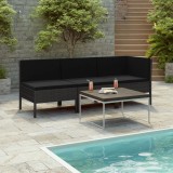 Cumpara ieftin Set mobilier de grădină cu perne, 3 piese, negru, poliratan