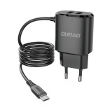 2x &icirc;ncărcător de rețea USB cu cablu micro USB integrat 12 W negru A2ProM negru Dudao