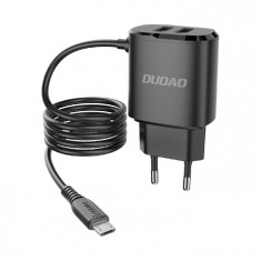 2x încărcător de rețea USB cu cablu micro USB integrat 12 W negru A2ProM negru Dudao