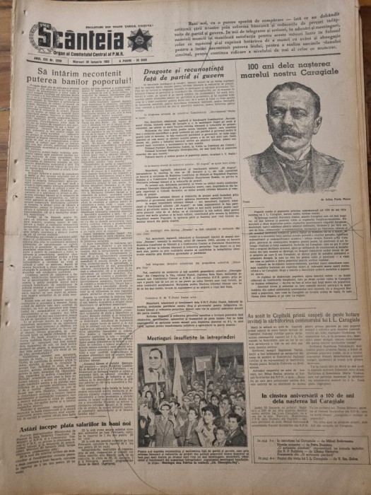scanteia 30 ianuarie 1952-100 de ani de la nasterea lui caragiale,cart.ferentari