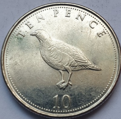 10 pence 2015 Gibraltar, Barbary partridge, foto