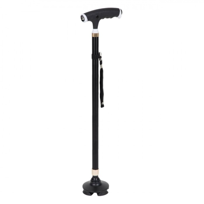 Baston Aluminiu Pliabil, Bază Rotundă, Lumină &Icirc;ncorporată, Negru