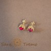 Cercei Placati pe Lobul Urechii cu Cristal Zirconia Rosu Adanc Perlat si Prindere Fluturas