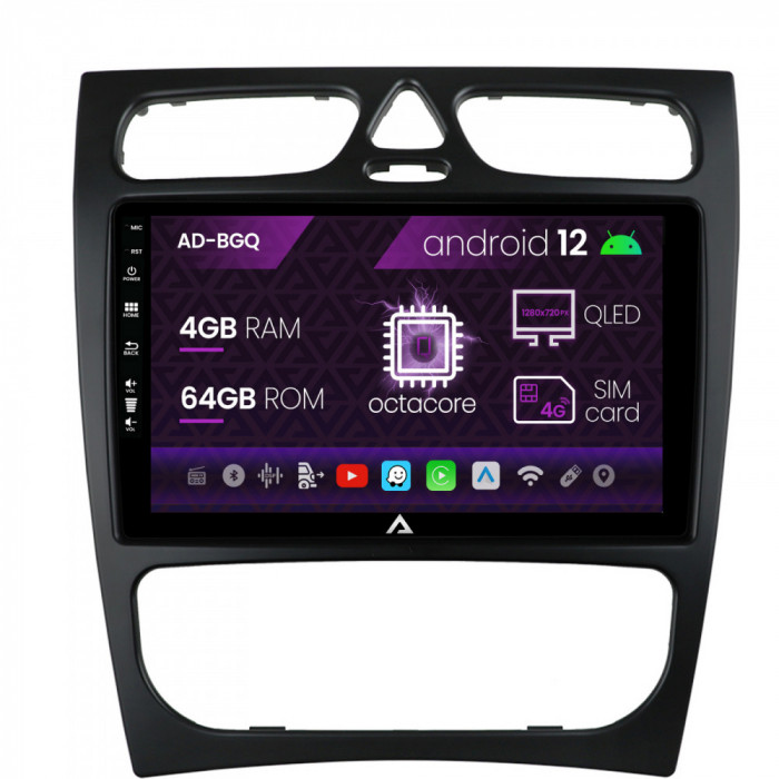 Navigatie Mercedes Benz C-Class W203 (2000-2005), Android 12, Q-Octacore 4GB RAM + 64GB ROM, 9 Inch - AD-BGQ9004+AD-BGRKIT416