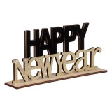 Decorațiune Crăciun, Happy New Year, Glitter Bej, Lemn, 22.5cm, Oem