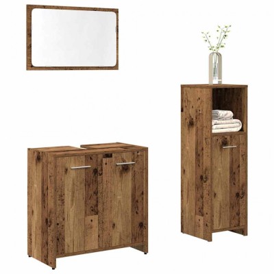 Set mobilier de baie, 3 piese, lemn vechi, lemn prelucrat foto