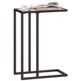 HOMCOM Măsuță de Cafea &icirc;n Formă de C din Sticlă și Oțel, 46x25x63.5 cm, Negru | Aosom Romania