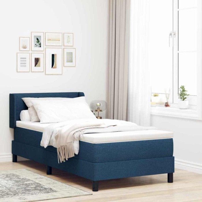 vidaXL Pat cu arcuri și saltea , Albastru &ndash; 90 x 200 cm, Poliester