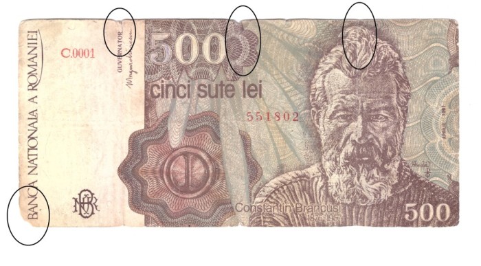 Bancnota 500 lei aprilie 1991, circulata, uzata