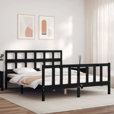 Cadru de pat cu tablie, negru, 160x200 cm, lemn masiv GartenMobel Dekor foto