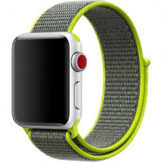 Curea iUni compatibila cu Apple Watch 1/2/3/4/5/6/7, 38mm, Nylon Sport, Woven Strap, Grey/Electric Green foto