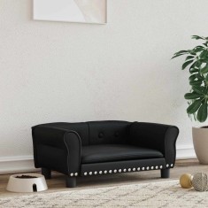 vidaXL Pat de c&acirc;ini, negru, 70x45x30 cm, piele ecologică