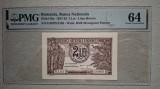 2 Lei 1938 Rom&acirc;nia UNC, Gradată PMG 64. Bancnotă Rară Necirculată