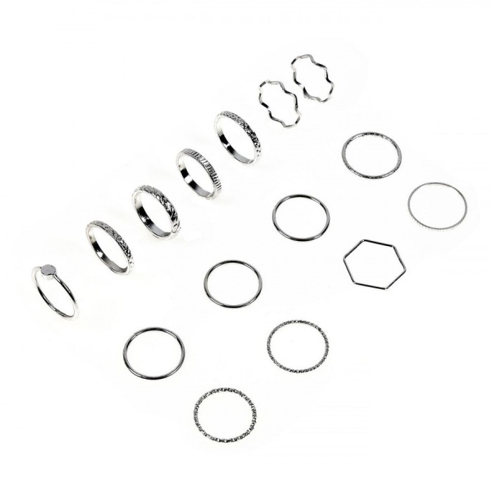 Set Inele, Language of Jewels, Verighete, 15 Bucăți, Culoare Argintie, Model Strass