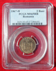 2 BANI 1867 HEATON. PCGS MS 65 RB. foto