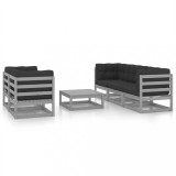 vidaXL Set mobilier de grădină cu perne, 6 piese, lemn masiv de pin