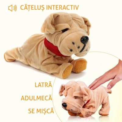 Catel interactiv, Buldog francez, latra, se misca, adulmeca, accesoriu zgarda, plus foto