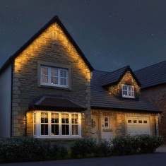 Instalatie Craciun, 40 m, 1144 Led-uri ,Franjuri, Alb cald, Flash, Transformator cu telecomanda, Interconectabila, Prelungitor 5 m inclus, Fir Alb, Fl