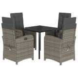 Cumpara ieftin Set mobilier de gradina cu perne, 5 piese, gri, poliratan