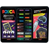 Set de 20 de markere in cutie metalica, Posca Uni, Groovy Colours