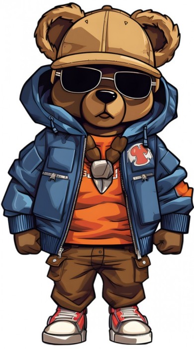 Sticker decorativ, Teddy Hip Hop, Albastru, 90 cm, 1332STK-8