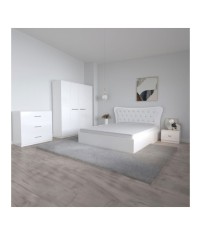 Dormitor Dante, 4 Piese, Pat Dante 160 X 200, 2Noptiere, Dulap Mirela Alb, Culoare Alb + Comoda Alice 3 sertare