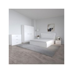 Dormitor Dante, 4 Piese, Pat Dante 160 X 200, 2Noptiere, Dulap Mirela Alb, Culoare Alb + Comoda Alice 3 sertare