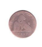 Moneda Belgia 2 centimes 1862, circulata, uzata