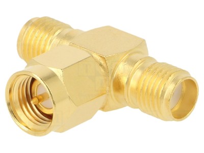 Conector adaptor &amp;icirc;n T SMA 50&amp;Omega; aurit foto