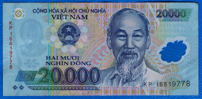 (3) BANCNOTA VIETNAM - 20.000 DONG, POLYMER, PORTRET HO CHI MINH foto