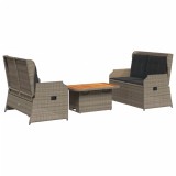 Set mobilier de gradina cu perne, 3 piese, gri, poliratan