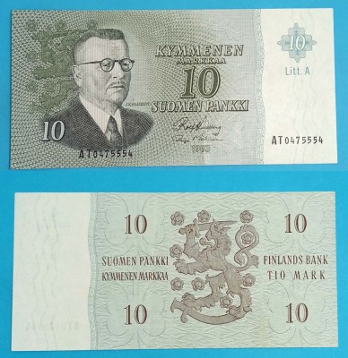 Finlanda (pick 104) 10 Markkaa 1963 aUNC serie: AT0475554 foto