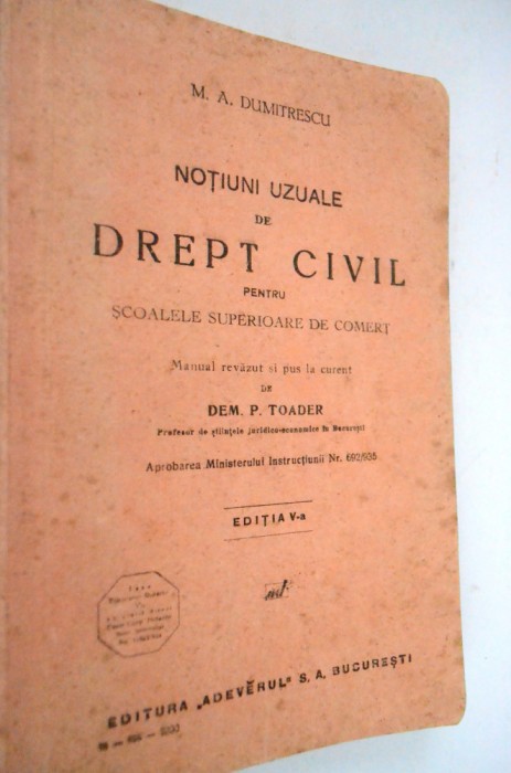 Notiuni uzuale de drept civil pentru sc. de comert - 1935