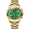 Ceas Barbati Olevs Automatic Mecanic Cronograf Analog Otel Auriu, Cadran Verde, Afisare Data