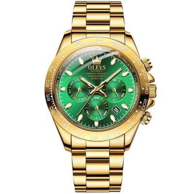 Ceas barbati Olevs Mecanic automatic Analog Cronograf Otel Auriu Data foto