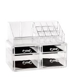 Organizator machiaje plastic transparent negru 24 x 15,5 x 19 cm