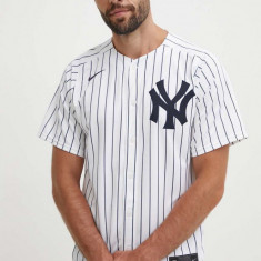 Nike camasa New York Yankees culoarea alb, cu guler stand-up, regular