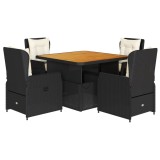 Set mobilier de gradina cu perne, 5 piese, negru, poliratan