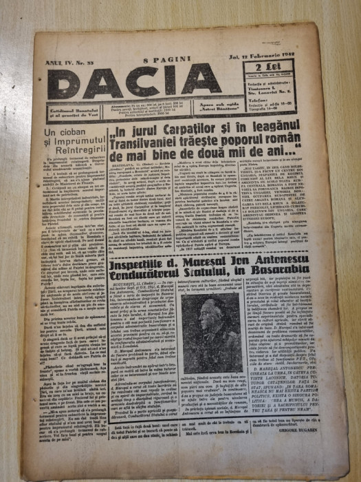 Dacia 12 februarie 1942-maresalul antonescu inspectie in basarabia