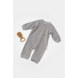 Salopeta Elefant cu maneca lunga din 80%bumbac organic si 20% poliester - Gri, BabyCosy (Marime: 12-18 Luni)